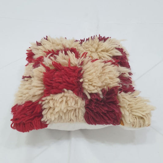 Cream Red Moroccan Cushion Cover – Cozy Beni Mrirt Craft 14x14 inches | 34x34 cm - OunizZ