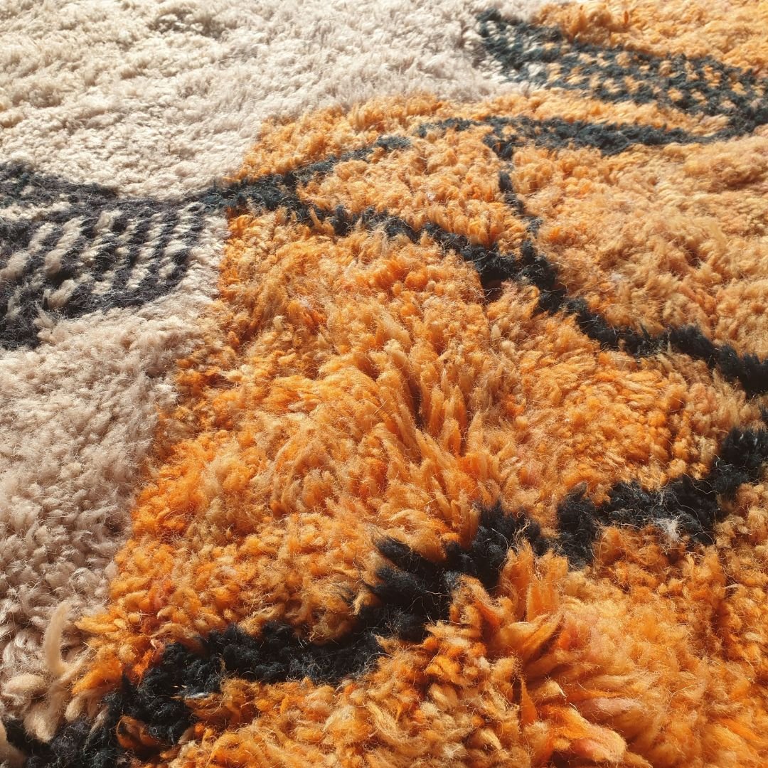 Customized BENI OUARAIN RUG Soft & Thick Pink Orange Living Room Carpet | Moroccan High Pile Area Rug Berber Authentic Wool | 200x250 cm | Rkia - OunizZ