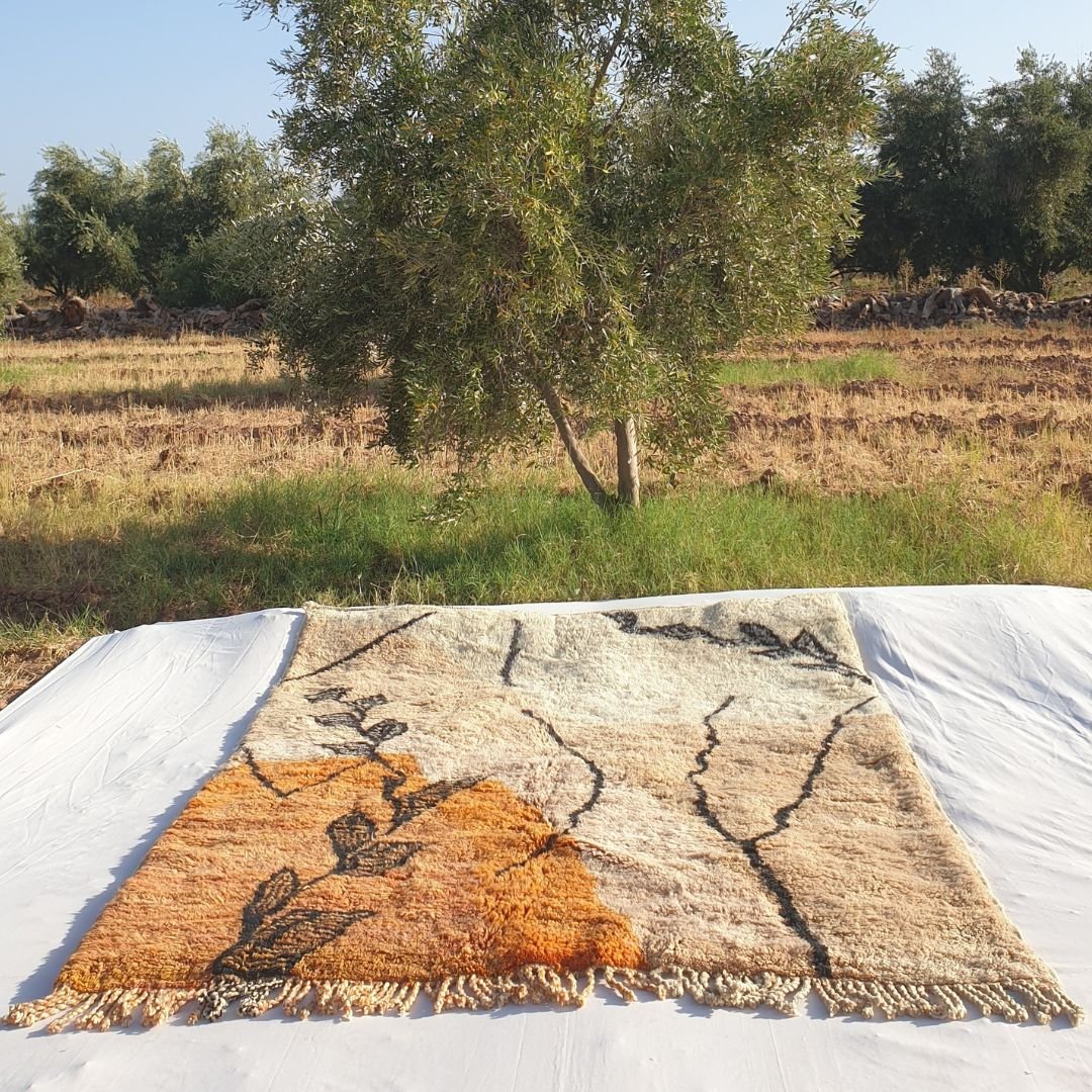 Customized BENI OUARAIN RUG Soft & Thick Pink Orange Living Room Carpet | Moroccan High Pile Area Rug Berber Authentic Wool | 200x250 cm | Rkia - OunizZ