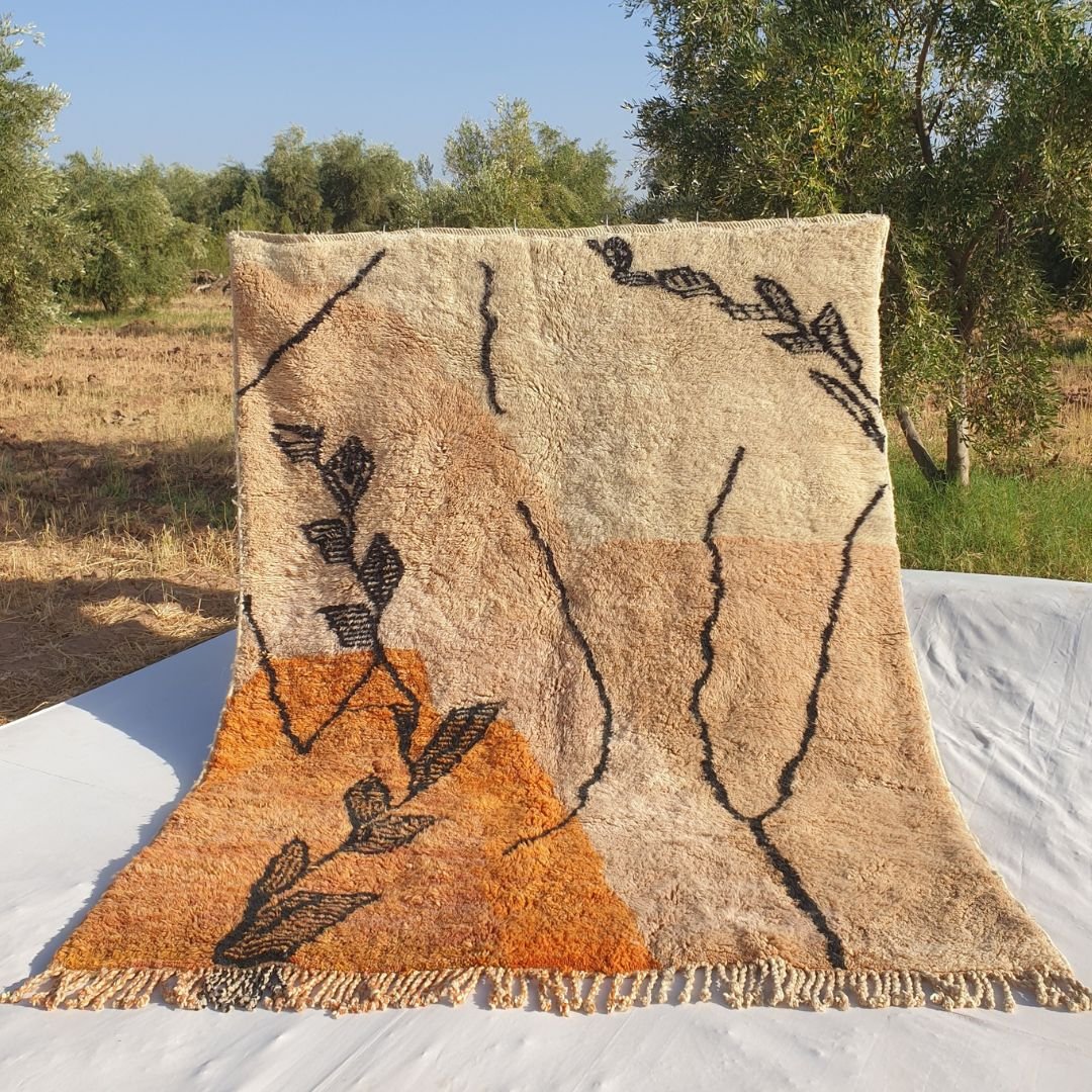 Customized BENI OUARAIN RUG Soft & Thick Pink Orange Living Room Carpet | Moroccan High Pile Area Rug Berber Authentic Wool | 200x250 cm | Rkia - OunizZ