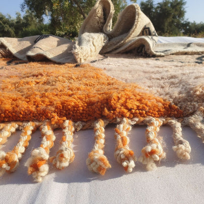 Customized BENI OUARAIN RUG Soft & Thick Pink Orange Living Room Carpet | Moroccan High Pile Area Rug Berber Authentic Wool | 200x250 cm | Rkia - OunizZ