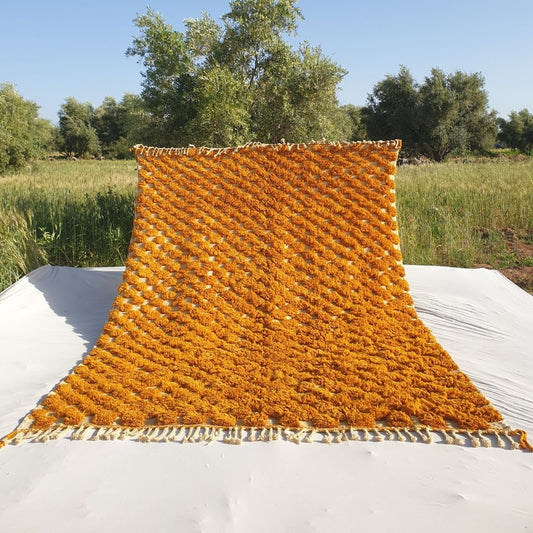 Customized Dehbia | Golden 261x343 cm Moroccan Rug Soft Beni Ourain | Berber Handmade Wool Carpet - OunizZ