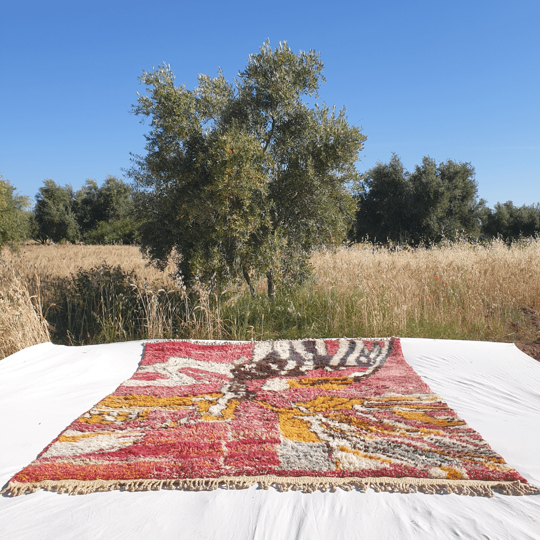 Customized Mabia | Oversized Red Moroccan Rug 8x10 ft | Authentic Handmade Boujad Berber Living room Rug - OunizZ