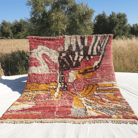 Customized Mabia | Oversized Red Moroccan Rug 8x10 ft | Authentic Handmade Boujad Berber Living room Rug - OunizZ