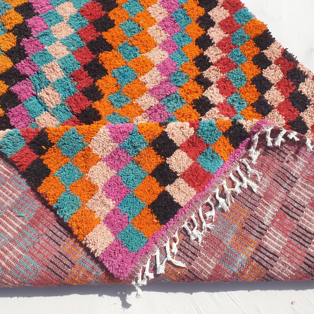 Customized STILA | 6'5x8'50 Ft | Moroccan VINTAGE Checkered Rug | 100% wool handmade - OunizZ