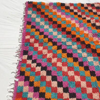 Customized STILA | 6'5x8'50 Ft | Moroccan VINTAGE Checkered Rug | 100% wool handmade - OunizZ