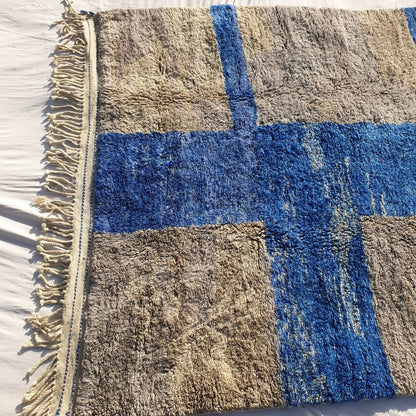 Customized Tinagha | Beni Ourain 7x8 Blue Moroccan Rug Ultra Soft | Handmade Berber Wool Carpet - OunizZ