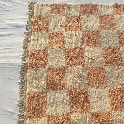 Dabachi | Checkered Moroccan Rug 6x9 Rust Pink Beni Ourain Ultra Soft | Authentic Berber wool Beni Rug | 6'92x9'45 Ft | 211x288 cm - OunizZ