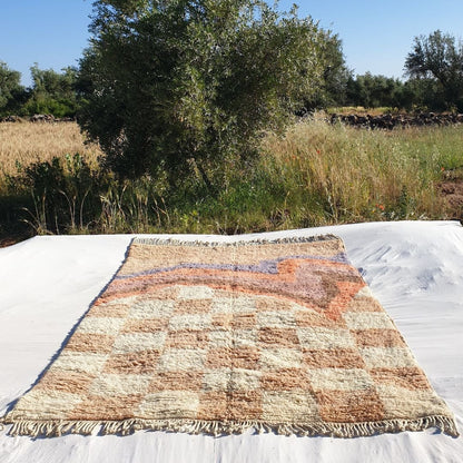 Dabachi | Checkered Moroccan Rug 7x9 Rust Pink Beni Ourain Ultra Soft | Authentic Berber wool Beni Rug | 7x9'90 Ft | 212x302 cm - OunizZ