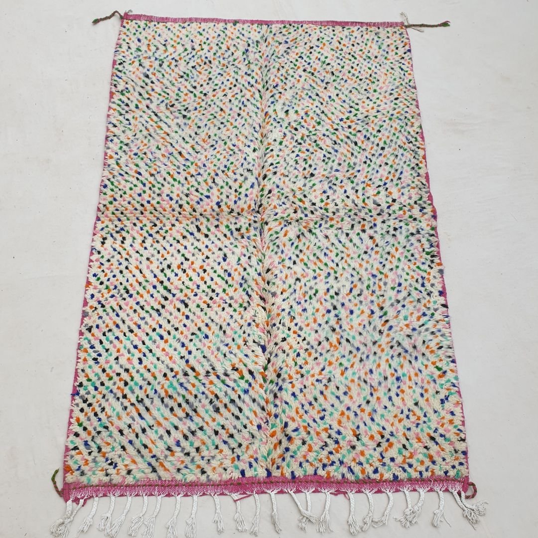 Dalmia | Multicolor Dotted White Beni Ourain Moroccan Rug | 4'89x7'77 Ft | 149x237 cm - OunizZ