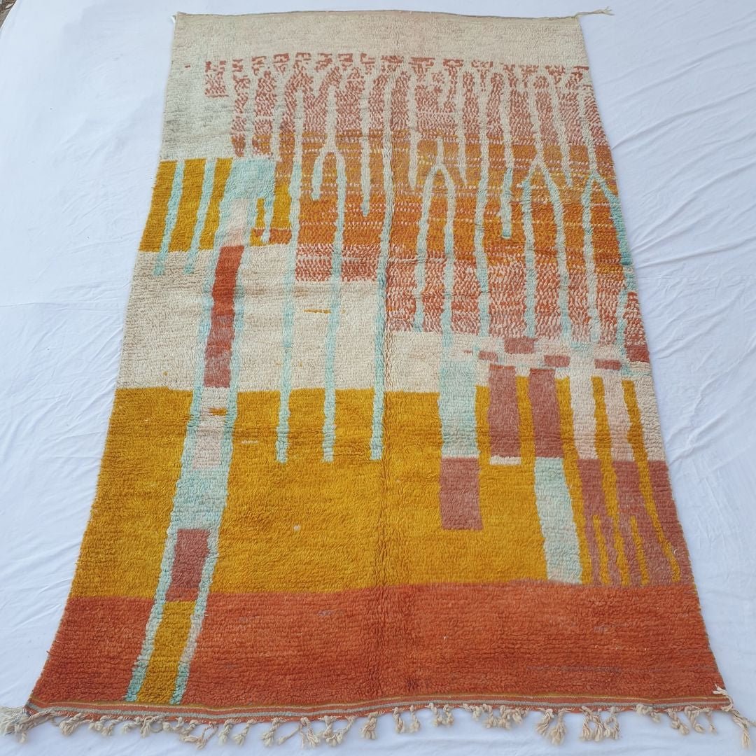 Dofla - Abstract Gradient 6x10 Boujad Moroccan Rug - Handwoven Orange and Yellow Berber Wool Carpet for Boho Decor | 6'23x10'73 Ft | 190x327 cm - OunizZ