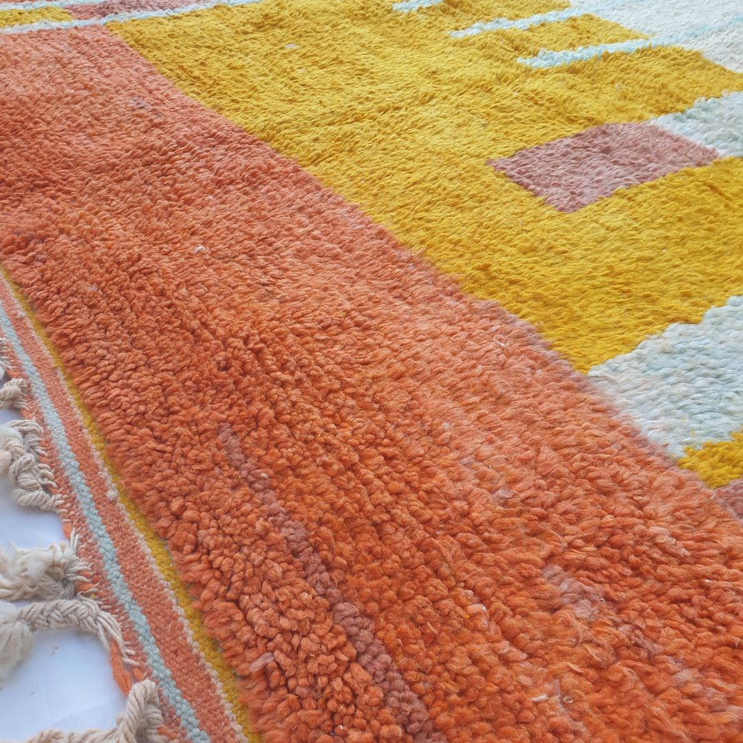 Dofla - Abstract Gradient 6x10 Boujad Moroccan Rug - Handwoven Orange and Yellow Berber Wool Carpet for Boho Decor | 6'23x10'73 Ft | 190x327 cm - OunizZ