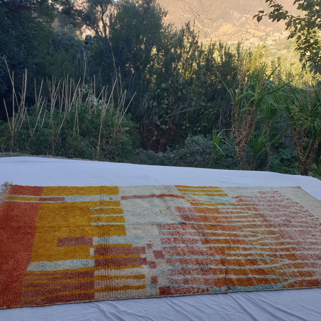 Dofla - Abstract Gradient 6x10 Boujad Moroccan Rug - Handwoven Orange and Yellow Berber Wool Carpet for Boho Decor | 6'23x10'73 Ft | 190x327 cm - OunizZ