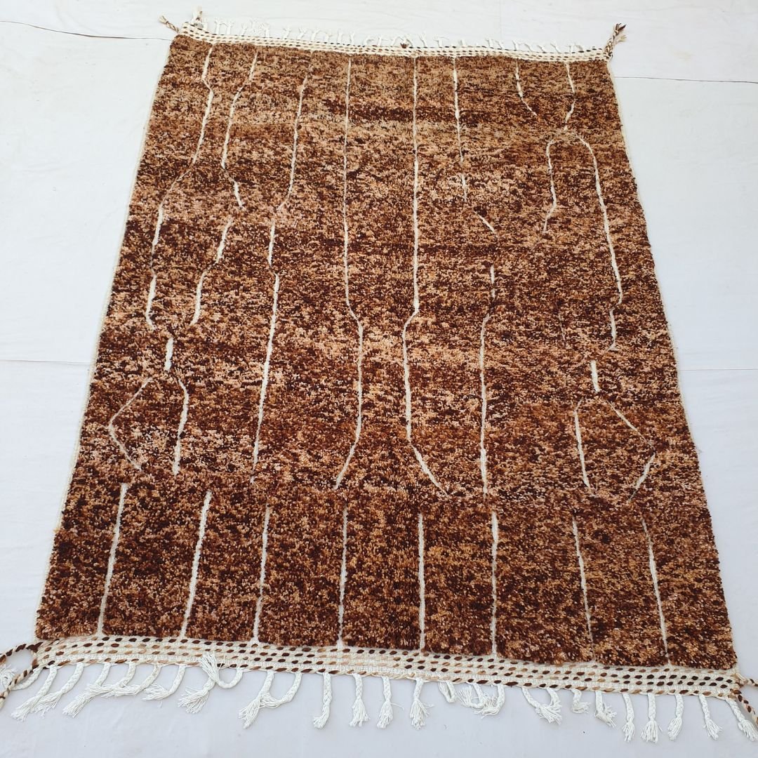 Doubbi | Beige Brown Beni Ourain 7x9 Moroccan Rug | Handmade Berber Wool Carpet | 7'x9'58 Ft | 213x292 cm - OunizZ