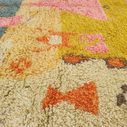 Faycha - Green & Mustard Moroccan Rug with Pictorial Abstract Design - Handwoven Berber Carpet | 6'4"x10'1" Ft | 193x308 cm - OunizZ