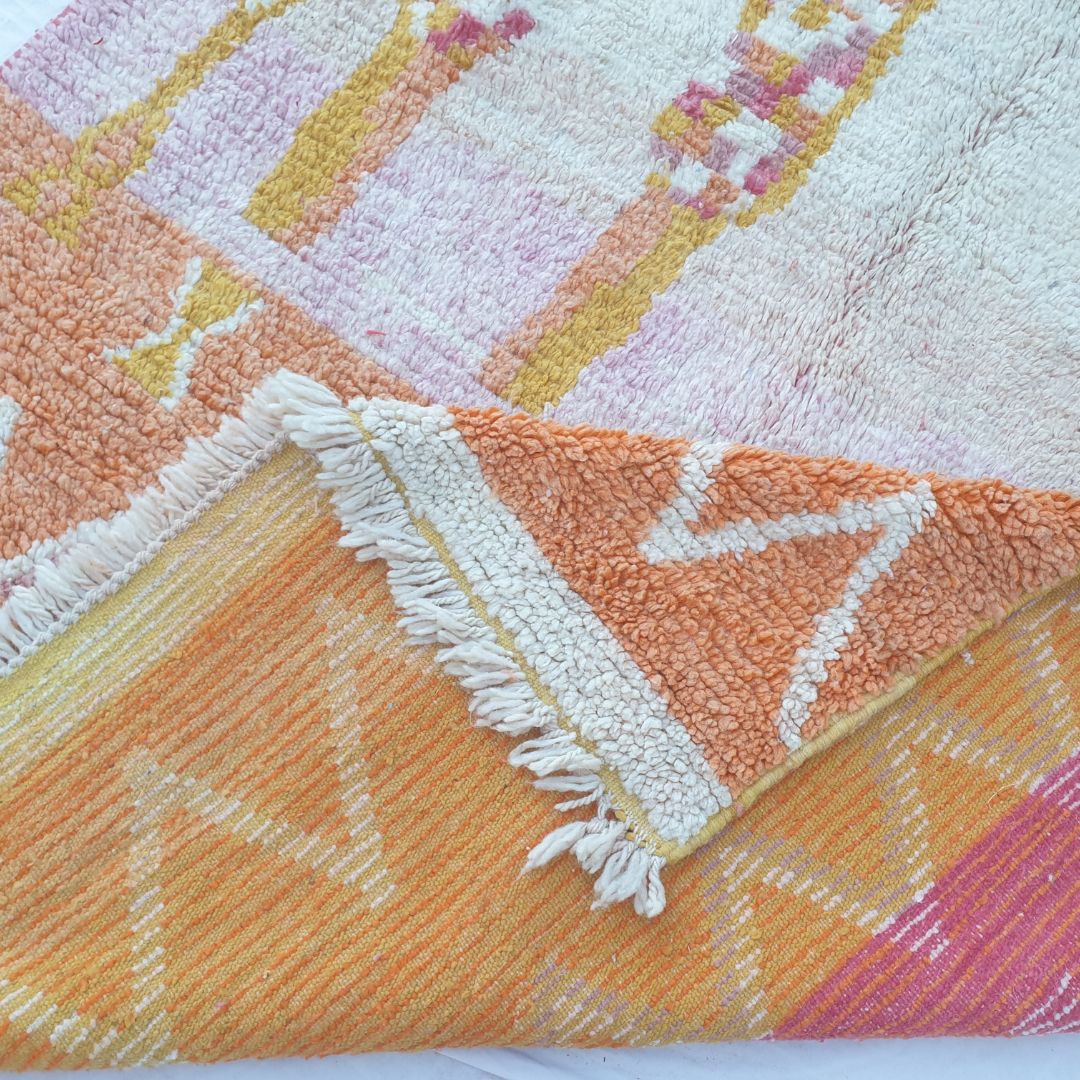 Fenaly - Figurative 6x10 Orange Boujad Moroccan Rug - Handwoven Berber Tribal Art Carpet | 6'10x10'33 Ft | 186x315 cm - OunizZ