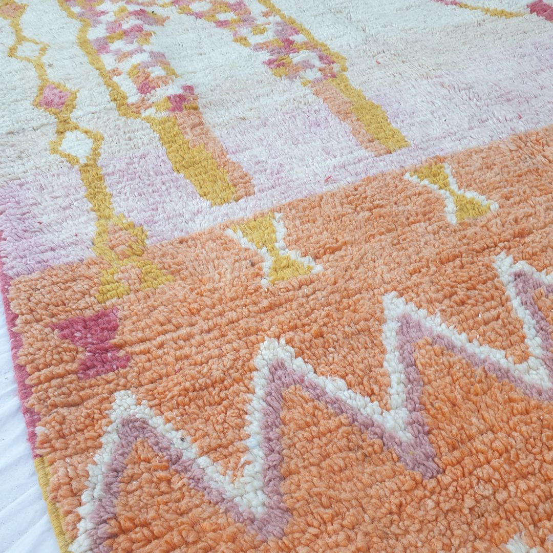 Fenaly - Figurative 6x10 Orange Boujad Moroccan Rug - Handwoven Berber Tribal Art Carpet | 6'10x10'33 Ft | 186x315 cm - OunizZ