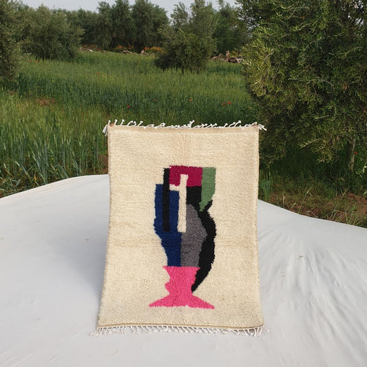 Fissala - Small Moroccan Rug 3x5 White Azilal | Authentic Handmade Berber Moroccan Bedroom Rug | 153x107 cm | 5x3'50 ft - OunizZ