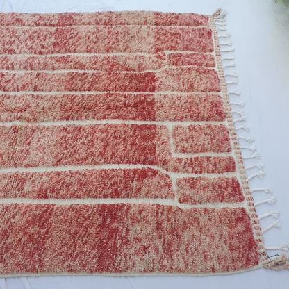 Flagha | Luxury Pastel Red Beni Ourain Shag Rug 7x10 ft - Handwoven Moroccan Wool Berber Carpet for Bedroom | 7'02x10' Ft | 214x304 cm - OunizZ