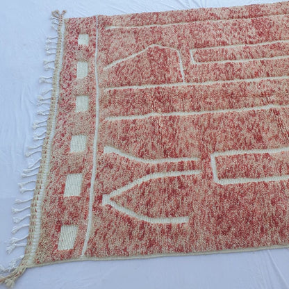 Flagha | Luxury Pastel Red Beni Ourain Shag Rug 7x10 ft - Handwoven Moroccan Wool Berber Carpet for Bedroom | 7'02x10' Ft | 214x304 cm - OunizZ