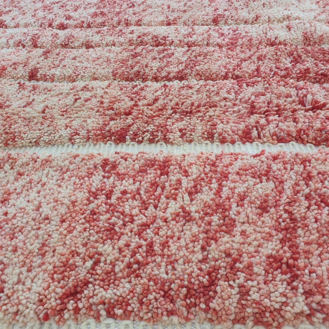 Flagha | Luxury Pastel Red Beni Ourain Shag Rug 7x10 ft - Handwoven Moroccan Wool Berber Carpet for Bedroom | 7'02x10' Ft | 214x304 cm - OunizZ