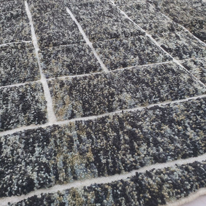 Frakha | Charcoal Black Geometric Beni Ourain Shag Rug 6x9 ft - Handwoven Moroccan Wool Berber Carpet for Modern Living Room | 6'66x9'74 Ft | 203x297 cm - OunizZ