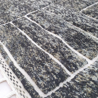 Frakha | Charcoal Black Geometric Beni Ourain Shag Rug 6x9 ft - Handwoven Moroccan Wool Berber Carpet for Modern Living Room | 6'66x9'74 Ft | 203x297 cm - OunizZ