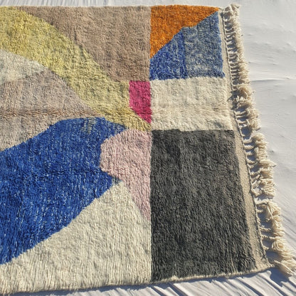 Ghlama | Abstract 6x9 Multi - Color Beni Ourain Rug - Soft Plush Berber Wool Shag Carpet | 6'89x9'55 Ft | 210x291 cm - OunizZ