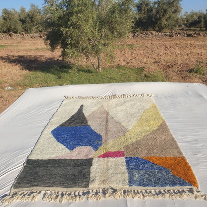 Ghlama | Abstract 6x9 Multi - Color Beni Ourain Rug - Soft Plush Berber Wool Shag Carpet | 6'89x9'55 Ft | 210x291 cm - OunizZ