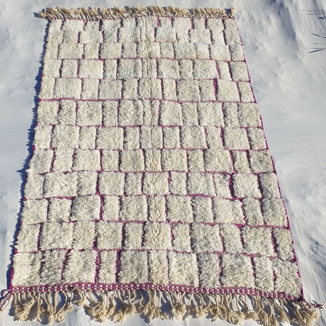 GOUTA Moroccan Rug Beni Ourain White and Pink | 9'45x6'56 Ft | 288x200 cm | 100% wool handmade - OunizZ