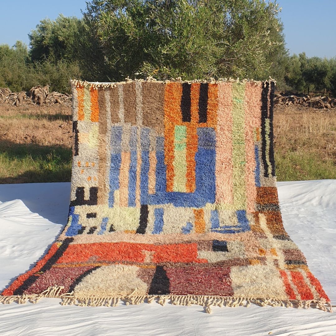 Grana - Multicolored 7x11 Moroccan Rug Soft Beni Mrirt | Berber Handmade Wool Carpet | 7'15x11'19 Ft | 218x342 cm - OunizZ