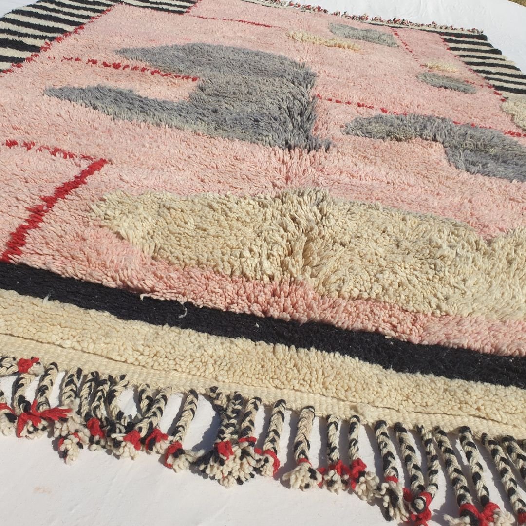 Graoua - Pink 7x9 Moroccan Rug Beni Mrirt Luxurious Ultra Soft and Thick | Berber Handmade Wool Carpet | 7'05x9'78 Ft | 215x298 cm - OunizZ