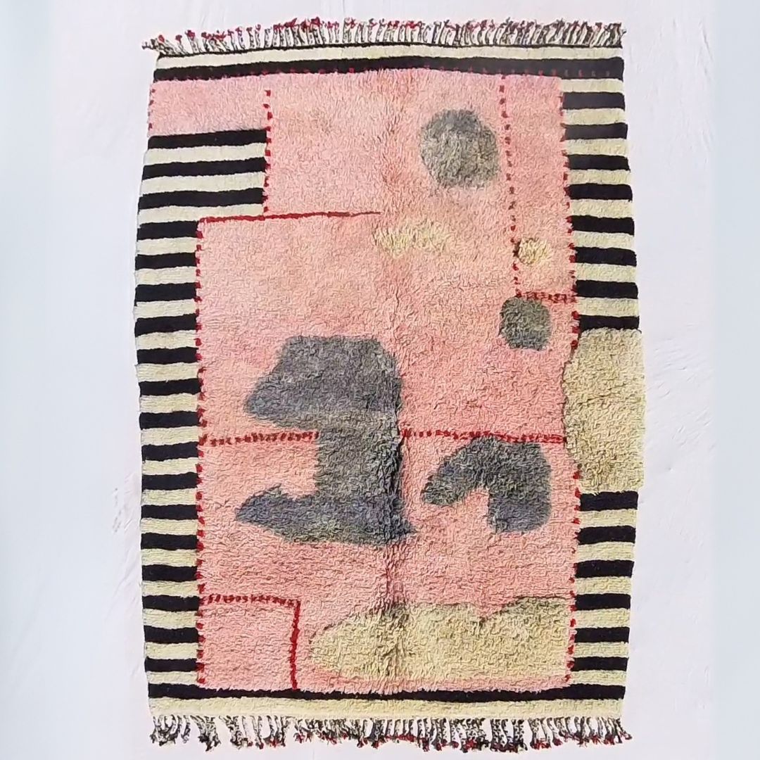 Graoua - Pink 7x9 Moroccan Rug Beni Mrirt Luxurious Ultra Soft and Thick | Berber Handmade Wool Carpet | 7'05x9'78 Ft | 215x298 cm - OunizZ