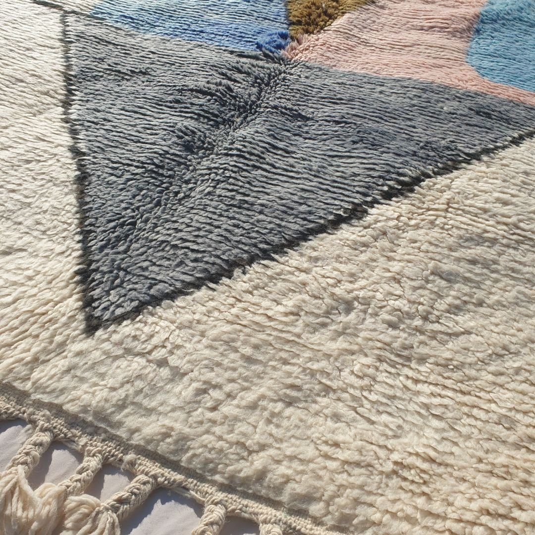 Griwa | Abstract 6x9 Colorful Beni Ourain Rug - Plush Berber Wool Shag Carpet | 6'66x9'51 Ft | 203x290 cm - OunizZ