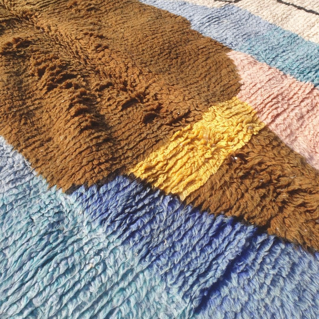 Griwa | Abstract 6x9 Colorful Beni Ourain Rug - Plush Berber Wool Shag Carpet | 6'66x9'51 Ft | 203x290 cm - OunizZ