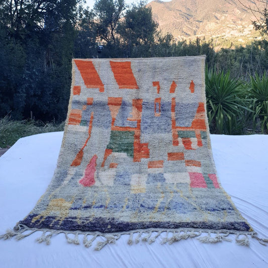Hadmla - Light Blue & Orange Berber Moroccan Rug 6x10 | Authentic Boujad handmade Moroccan Carpet | 6'66x10'24 Ft | 203x312 cm - OunizZ