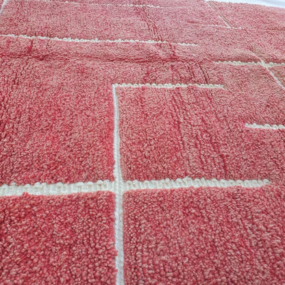 Hadrra | Bold Red Beni Ourain Geometric Shag Rug 6x9 ft - Handwoven Moroccan Wool Berber Carpet for Living Room | 6'33x9'55 Ft | 193x291 cm - OunizZ