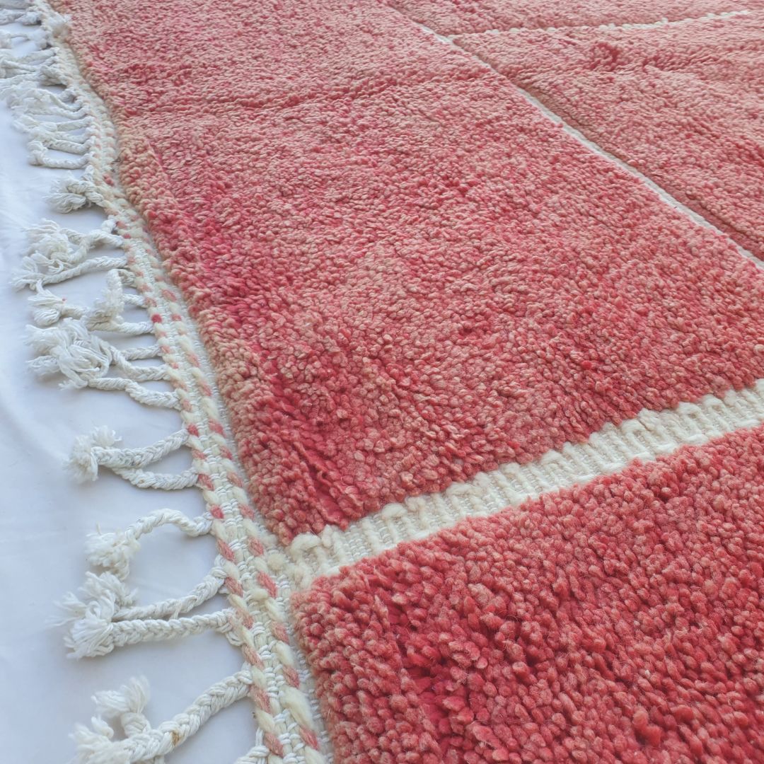 Hadrra | Bold Red Beni Ourain Geometric Shag Rug 6x9 ft - Handwoven Moroccan Wool Berber Carpet for Living Room | 6'33x9'55 Ft | 193x291 cm - OunizZ