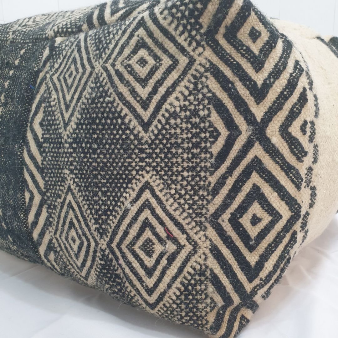 Handmade Moroccan Wool Floor Cushion – Geometric Wool Pouf | 24"x24"x16" inch - OunizZ