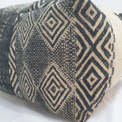 Handmade Moroccan Wool Floor Cushion – Geometric Wool Pouf | 24"x24"x16" inch - OunizZ