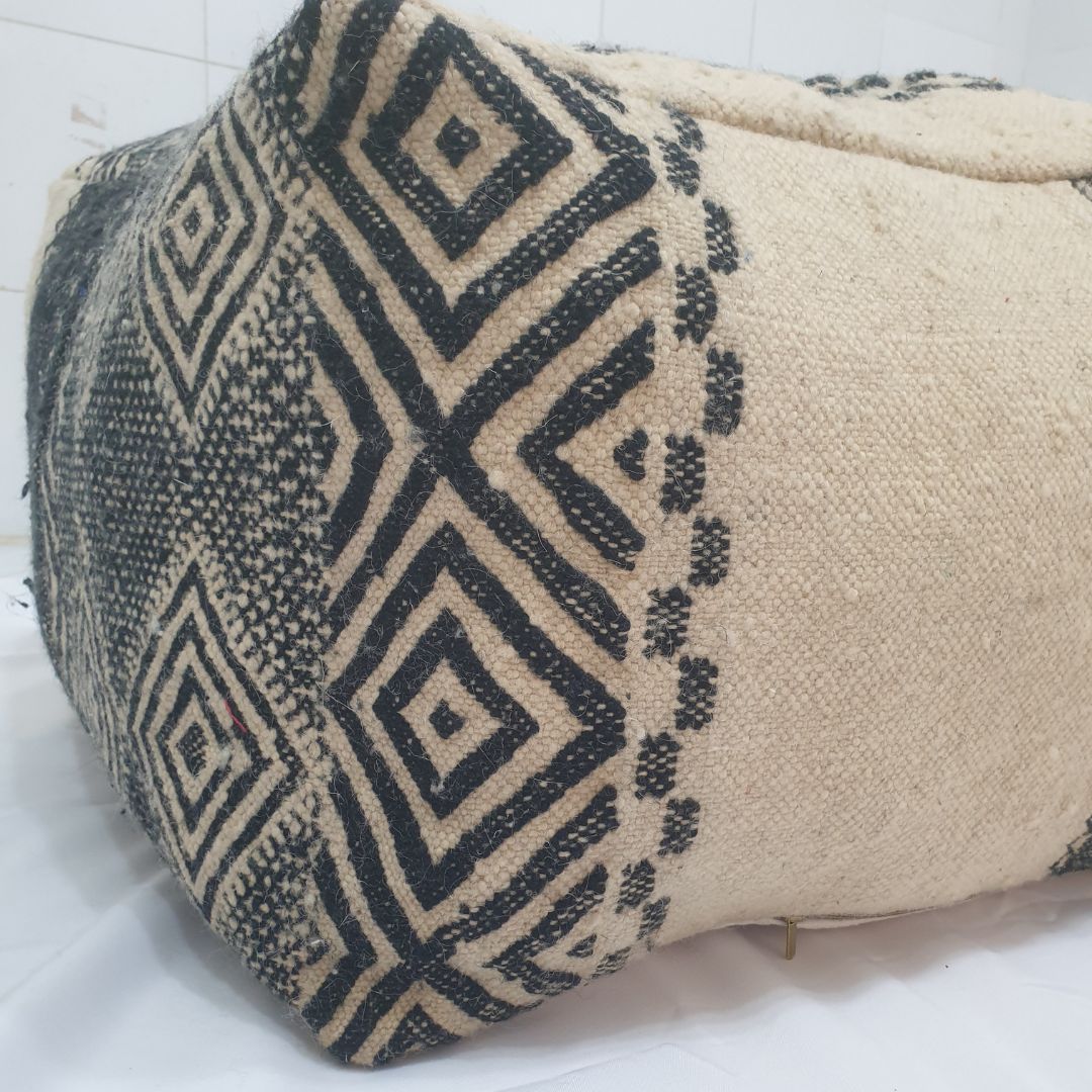 Handmade Moroccan Wool Floor Cushion – Geometric Wool Pouf | 24"x24"x16" inch - OunizZ