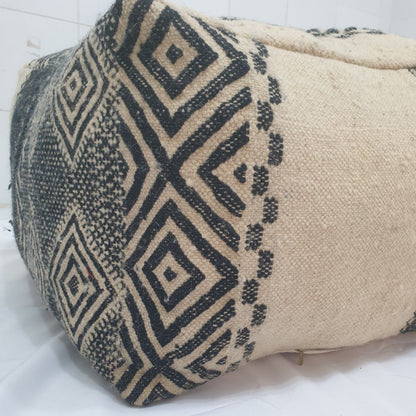 Handmade Moroccan Wool Floor Cushion – Geometric Wool Pouf | 24"x24"x16" inch - OunizZ