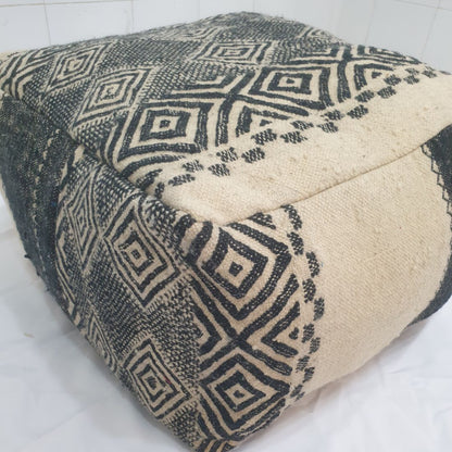 Handmade Moroccan Wool Floor Cushion – Geometric Wool Pouf | 24"x24"x16" inch - OunizZ