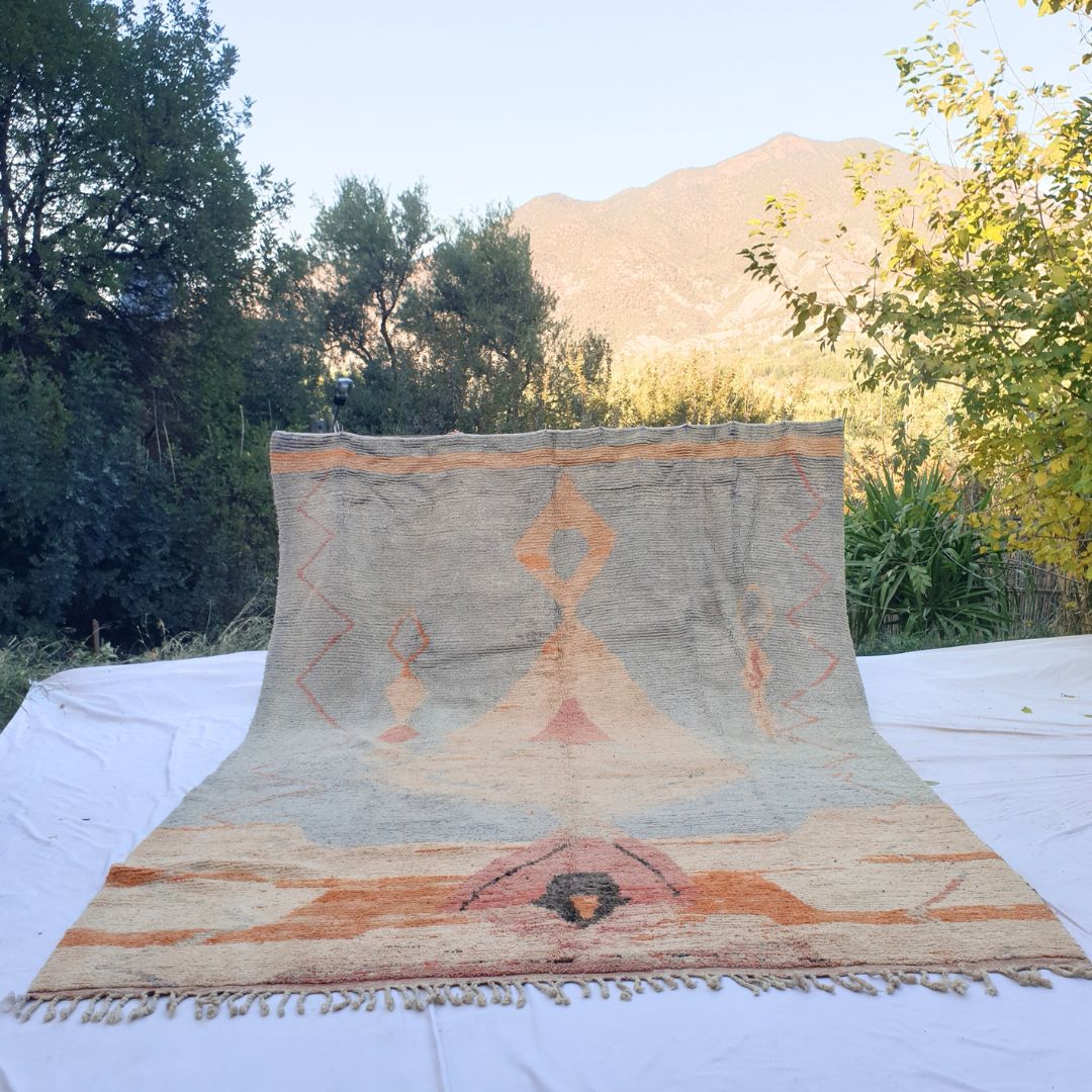 Handwoven 9x12 Large Moroccan Rug in Cream with Geometric Patterns