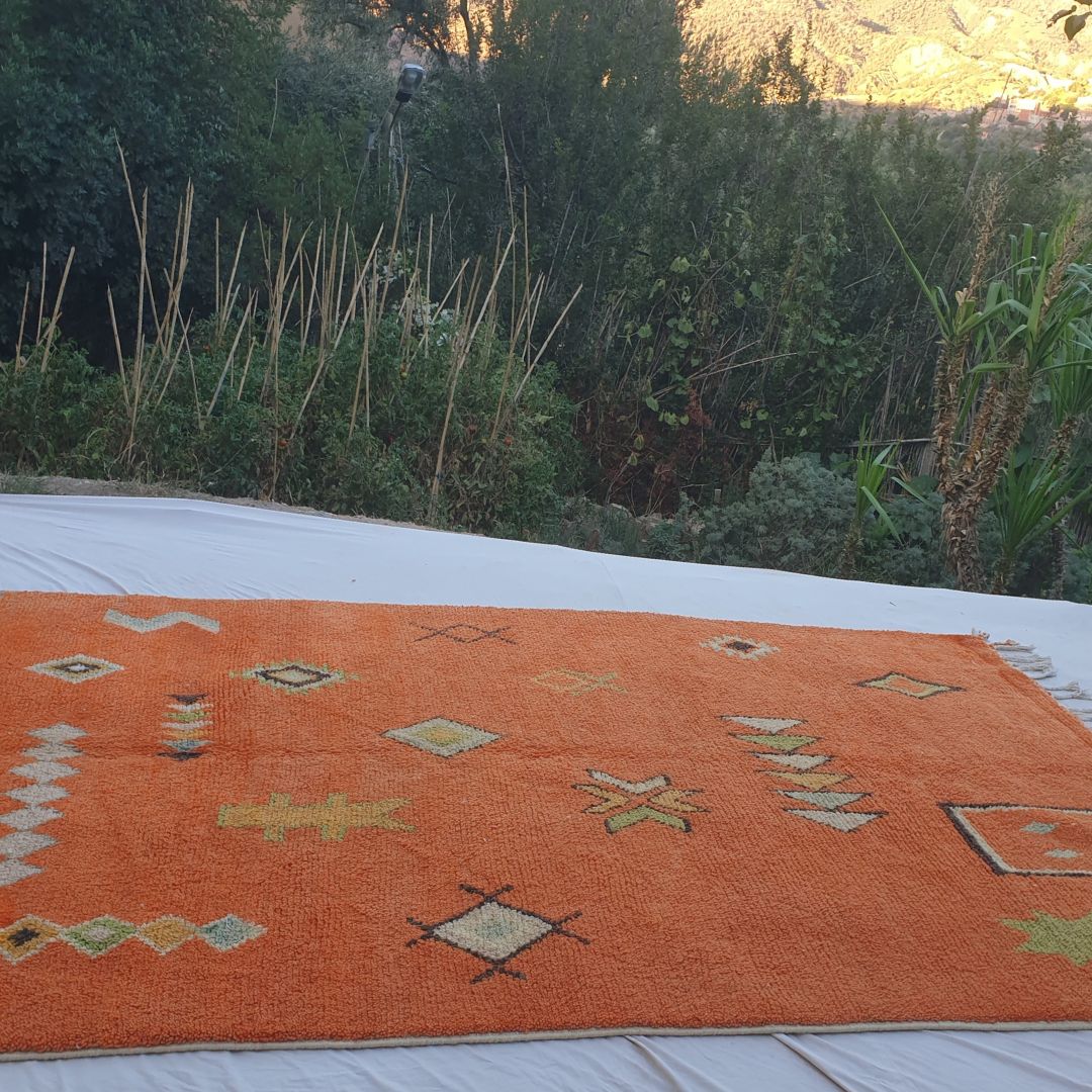 Harja - Vibrant Orange 6x9 Boujad Moroccan Rug - Handwoven Berber Tribal Wool Carpet | 6'73x9'65 Ft | 205x294 cm - OunizZ