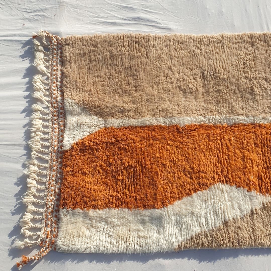 Hiaba | Beige & Orange Moroccan Rug 3x5 Beni Ourain Ultra Soft | 3'77x5'35 Ft | 115x163 cm - OunizZ