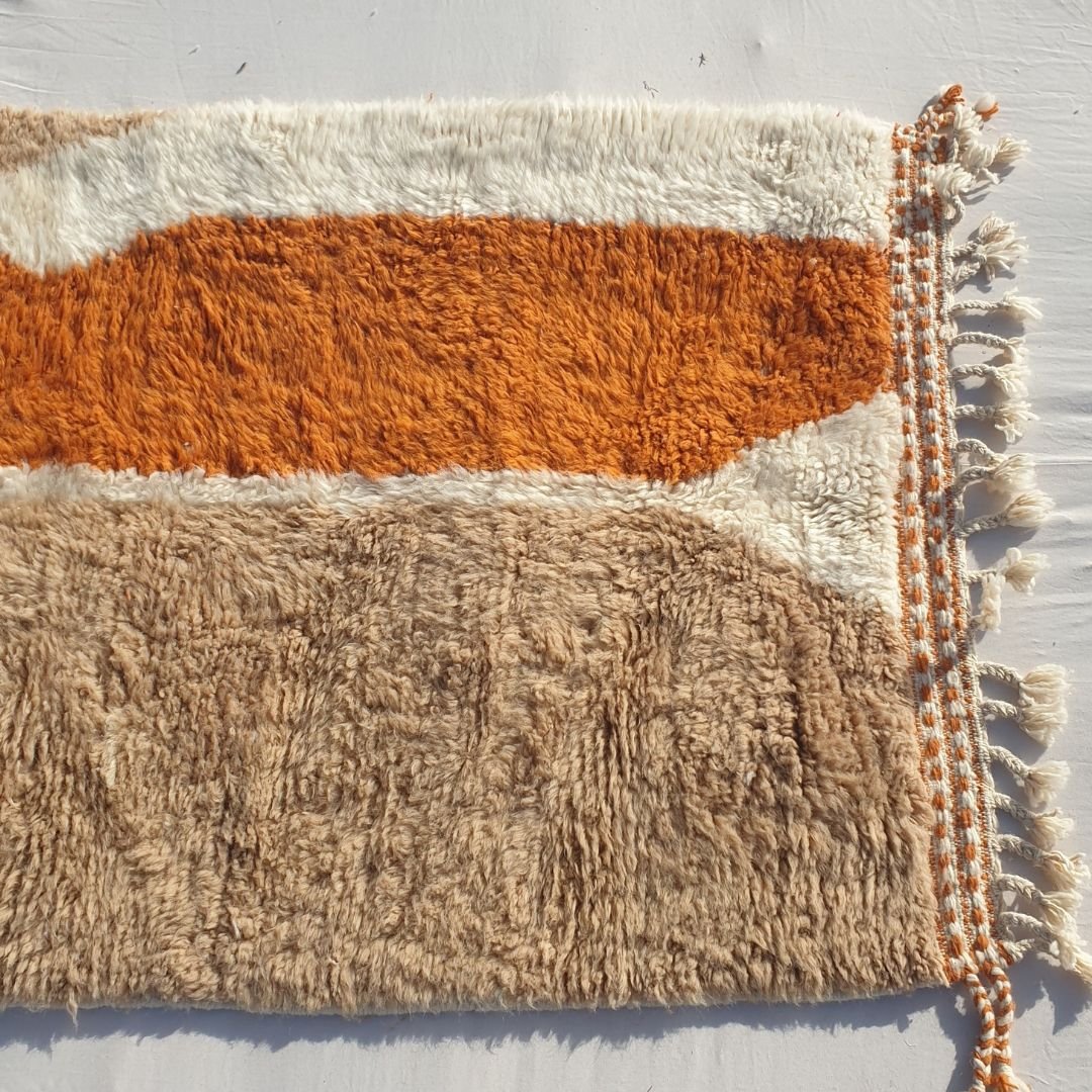 Hiabi | Beige & Orange Moroccan Rug 3x6 Beni Ourain Ultra Soft | 3'58x6'13 Ft | 109x187 cm - OunizZ