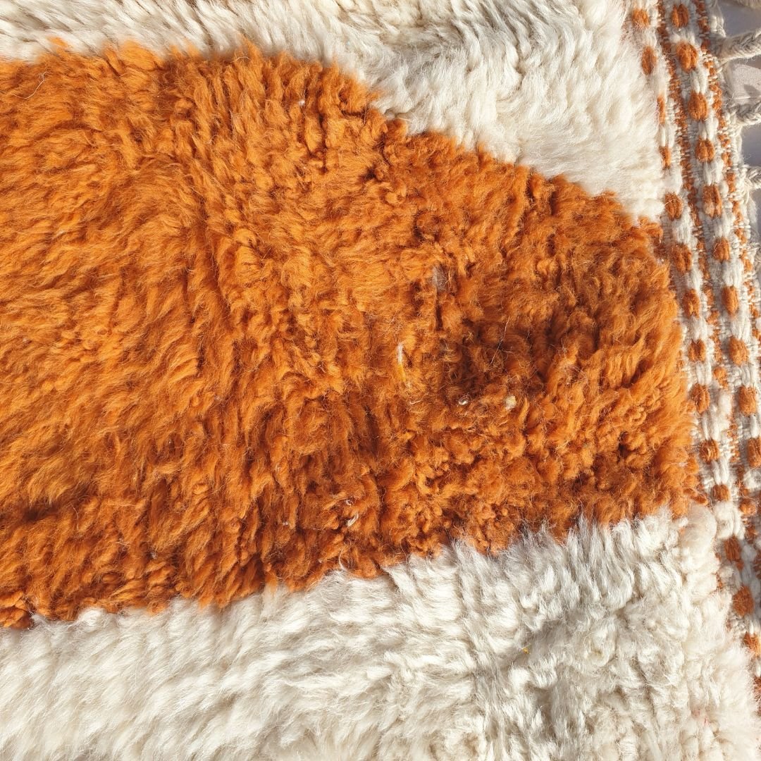 Hiabi | Beige & Orange Moroccan Rug 3x6 Beni Ourain Ultra Soft | 3'58x6'13 Ft | 109x187 cm - OunizZ