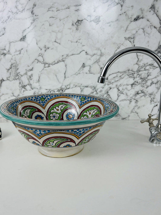Hoceïma - Moroccan Handcrafted Ceramic Bathroom Sink – Elegant, Customizable, and Lead - Free - (ETMMT) - OunizZ