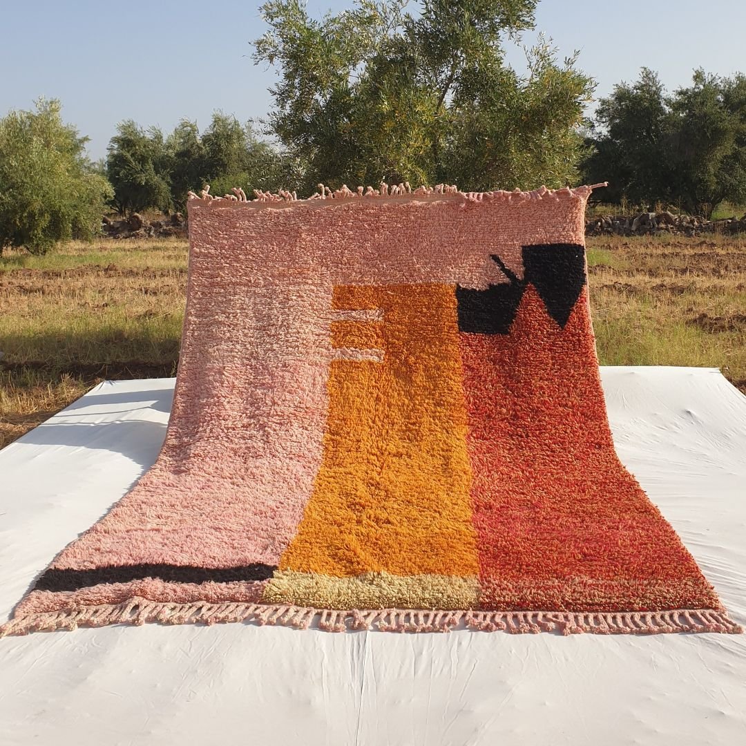 Idouh | 8x11 Moroccan Rug Pink & Orange Berber Beni Ourain for Living Room or Bedroom | 8'37x11'38 Ft | 255x347 cm - OunizZ